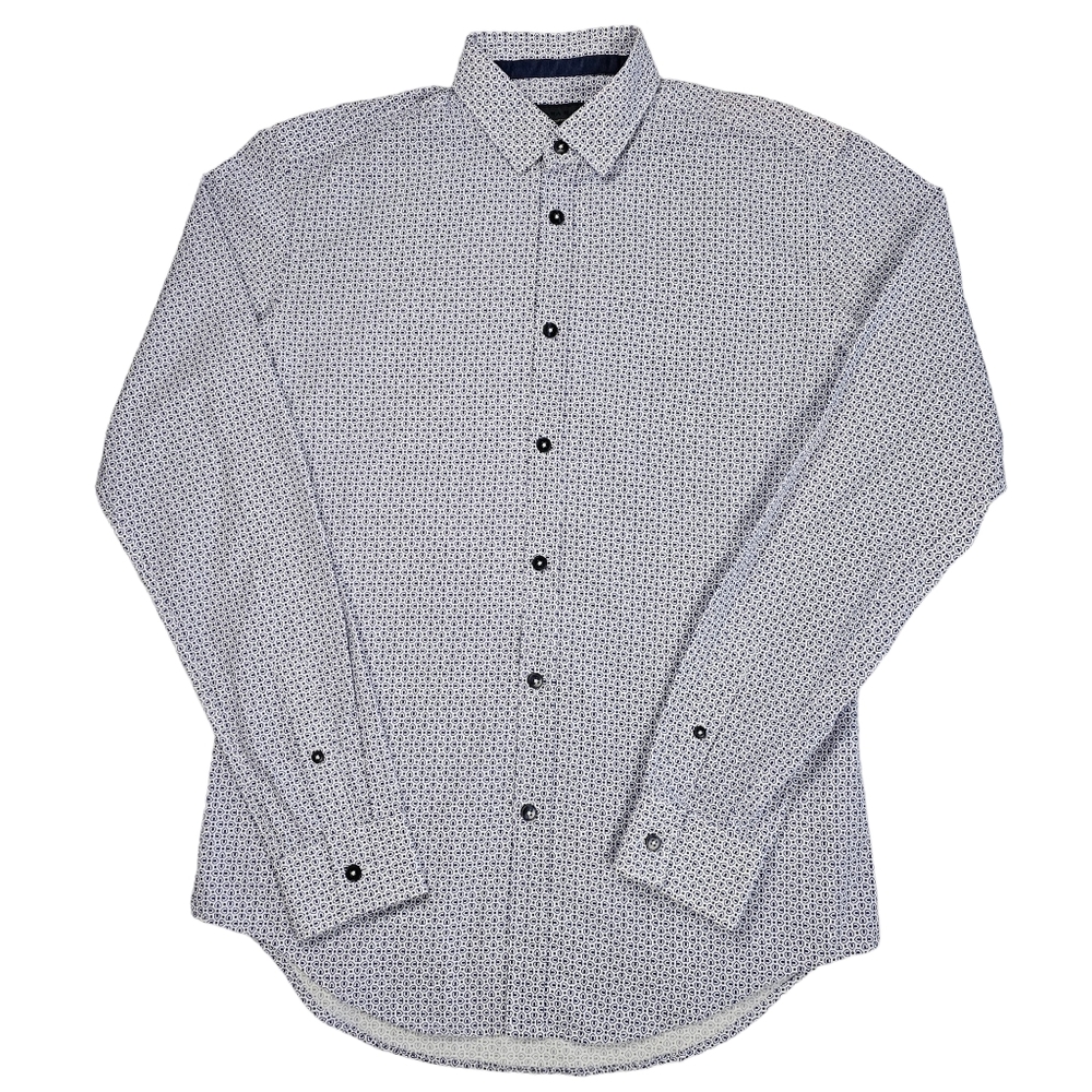 Zara Man Long Sleeve Slim Fit Button Down Shirt Blue White Men's Size Medium - Picture 2 of 15